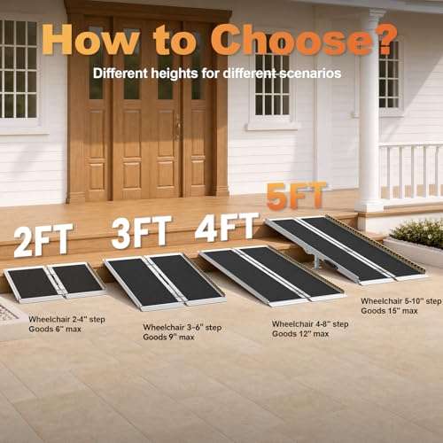 gardhom 5FT Ramp for Wheelchair for Home Steps, 800Lbs Load Capacity Anti-Slip Aluminum Portable Folding Handicap Ramp for Home Entrance Threshold Doorways Stairs Curbs Scooter - size: 5 Foot (Pack of 1)