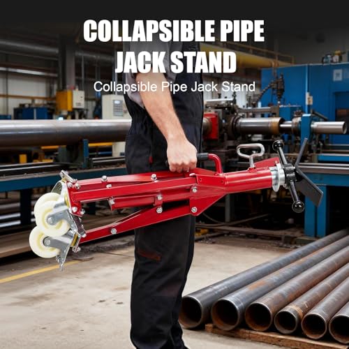 Pipe Jack Stand with Casters, 882LB Capacity, 27.2"-52" Adjustable, V-Head Support for Welding & Construction
