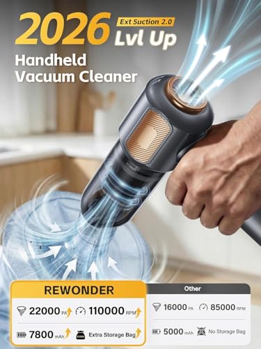 REWONDER Car Vacuum Cleaner High Power, 22000Pa Vacuum Cleaner & 110000RPM Air Duster, Handheld Vacuum with 7800mAh Battery, Storage Bag & Multi-Nozzles for Car, Home, Office - color: Golden