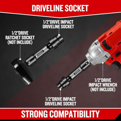 7-Piece 1/2'' Drive Driveline Limited Clearance Socket Set, 12-Point SAE Impact Swivel Socket Set, Cr-Mo Steel with Storage Case for Automotive & Industrial - size: 7 PCS