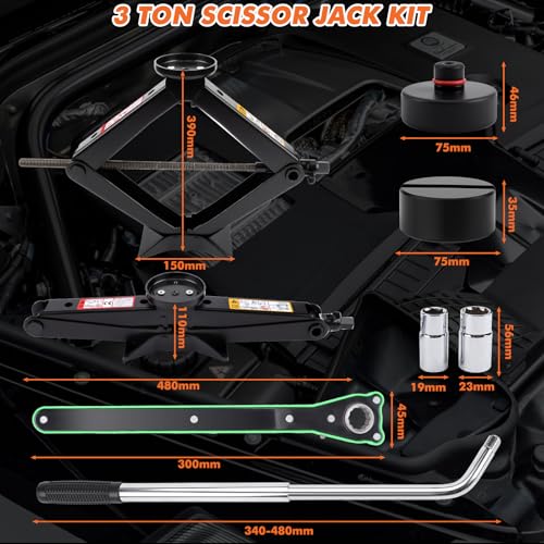 Portable Car Jack Kit, 3 Ton Auto Scissor Jack Kit for Tesla Model Y Model 3/S/X, Tire Repair Kit with 2 Tesla Specific Jack Pads & Lug Wrench, Universal Car Emergency Set for Sedan/SUV/MPV