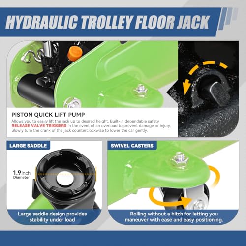 Auto Dynasty 2 Ton Floor Jack with Jack Stands, Heavy Duty Steel Hydraulic Racing Floor Jack with Single Piston Quick Lift Pump, Hydraulic Trolley Service Car Jack, Green - color: Green