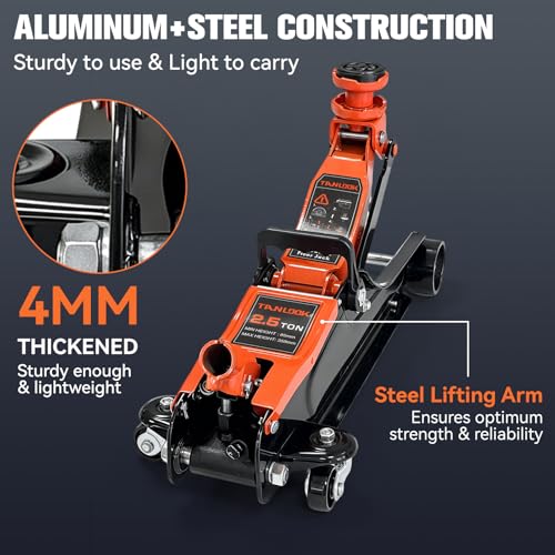 Floor Jack 2.5 Ton (5500 lbs), Low Profile Hydraulic Car Jack with Single Piston Quick Lift Pump, Heavy Duty Steel Racing Floor Jack for Sedan SUV Coupe, Lifting Range 4.53" to 14.57"