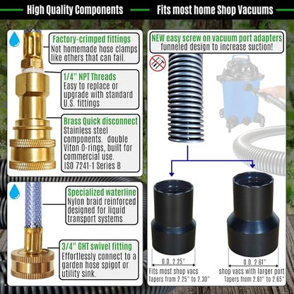Hi Detail Shop Vac Extractor Kit with Wand and Hose, Adapter Converts Vacuum to carpet & upholstery Extractor for auto detailing & home - size: 25 Ft Waterline, 10 FT Vac Hose