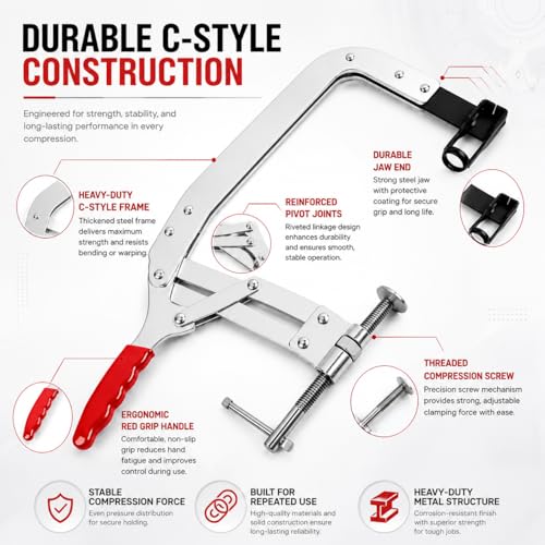 10 Inch C-Style Valve Spring Compressor Pincer Tool, Universal Valve Spring Removal & Install Tool, Cylinder Head Off Service Tool for Automotive Engine Repair & Mechanic Use