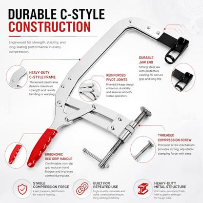 10 Inch C-Style Valve Spring Compressor Pincer Tool, Universal Valve Spring Removal & Install Tool, Cylinder Head Off Service Tool for Automotive Engine Repair & Mechanic Use