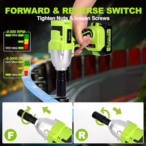 Cordless Impact Wrench 550N.m (406 Ft-lbs), 1/2" Power Brushless Impact Gun with 4.0Ah Battery for Car Home, Electric High Torque Impact Driver - Ideal for Mechanic, Mechanical Engineer