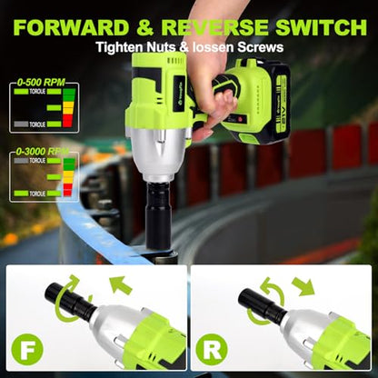 Cordless Impact Wrench 550N.m (406 Ft-lbs), 1/2" Power Brushless Impact Gun with 4.0Ah Battery for Car Home, Electric High Torque Impact Driver - Ideal for Mechanic, Mechanical Engineer