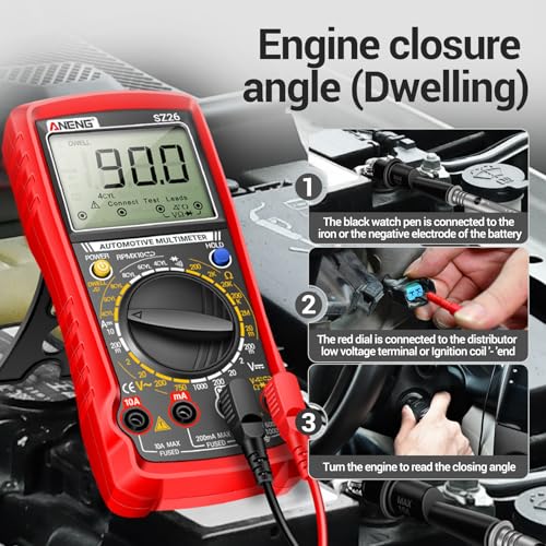 ANENG SZ26 Multimeter,Digital Automotive Engine Analyzer with 500-10000RPM Tach,Dwell Angle,Duty Cycle,DC Current,AC/DC Voltage,Amp,Ohm,Large LCD,Data Hold,Versatile Tester for Car Diagnostics