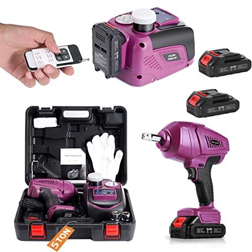 TYAYT Electric Car Jack Kit, 5 Ton Cordless Hydraulic Car Jack with Electric Impact Wrench, 12V Portable Car Jack with LED Light for SUV MPV Sedan, Lifting Range 6.6 to 17.5 Inch（Purple） - size: 5Ton Cordless Jack & Wrench (Purple)