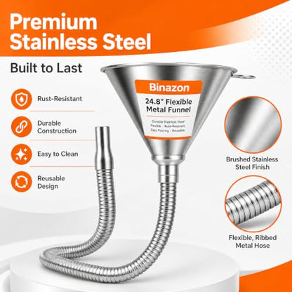 24.8" Funnels for Automotive Use, Steel Bendable Spout Funnel, Galvanized Funnel with Screen Screen, Ideal for Filling All Oils, Diesel, Gasoline and conveying Other Liquids