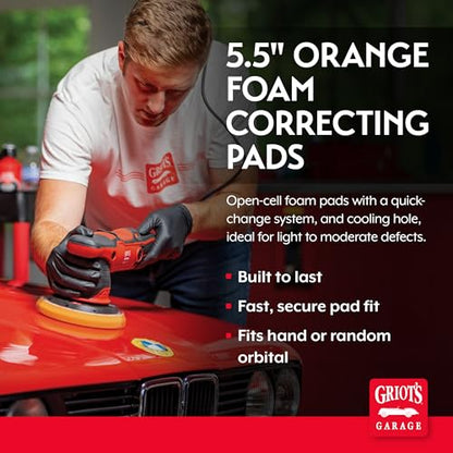 Griot's Garage Orange Foam Correcting Pads for Car Polishing and Detailing, Removes Light to Moderate Paint Defects, Durable, Machine-Washable, 12212, 5.5", Set of 6 - size: 5.5" Pads (Set of 6)