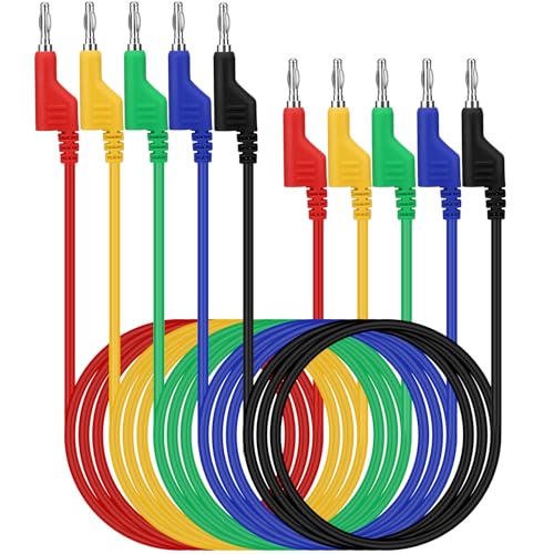 SWANLAKE 5-Piece Dual-Ended Banana Plug Test Leads, 1000V 15A 3.5ft/1M Multimeter Electrical 4mm Banana-Plug, Flexible Copper Banana Cable, Electrical Test Wires - color: 5PCS Dual Banana Clip Milti-color
