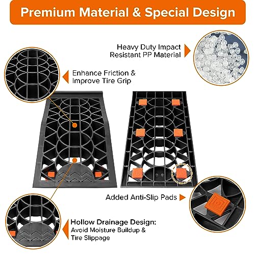 Car Ramps for Easy Vehicle Maintenance and Safe Lifting, Sturdy, Lightweight, Low Profile Car Ramps for Jack Support, Heavy Duty Tire Ramps for Low Chassis Cars, 2 PCS - size: 6 Ton