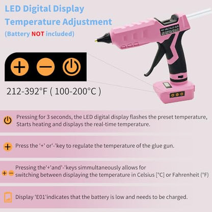 100W Cordless Glue Gun for Dewalt 20V MAX Battery- 20 Full Size Glue Sticks | Digital Temperature Adjustable High Temp Full Size Heavy Duty Hot Glue Gun (Battery Not Include) - size: Full Size