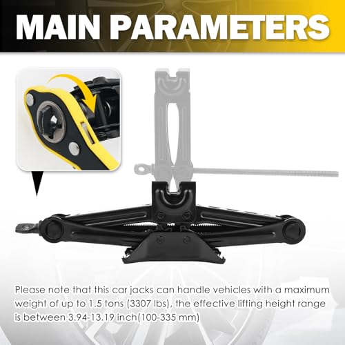 1.5T Scissor Jack for Car,Heavy Duty Scissor Car Jack Kit with Saving Effort Ratchet Wrench,Portable Tire Jacks Kit for Cars as Cars Emergency Tool Lift Range 3.94-13.19"