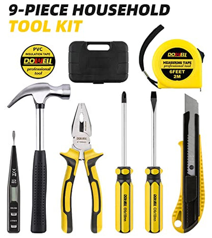 DOWELL Small Homeowner Tool Set 9 Pieces General Household Small Hand Tool Kit with Plastic Tool Box Storage Case - style: HYT8
