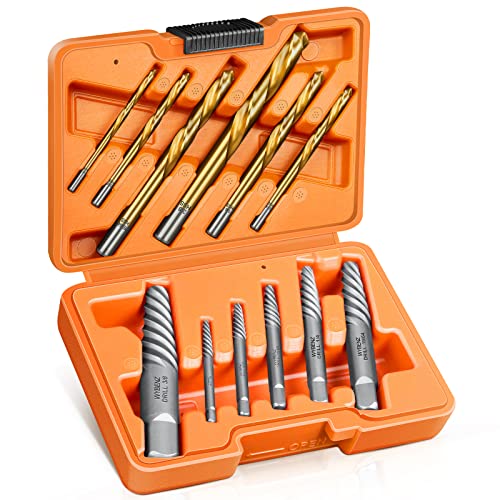 12 Pcs Screw Extractor and Left Hand Drill Bits Set, Easy Out Bolt Extractor Set Spiral Flute Stripped Screw Remover Reverse Cobalt HSS Steel Drill Bit for Remove Broken Tight Screws Bolts Studs - size: 12PCS