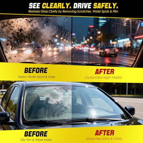 Cerium Oxide Glass Polishing Kit, Windshield Glass Scratch Remover - Restores Clarity & Removes Wiper Marks, Swirls, Water Spots - Complete DIY Kit