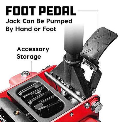 Powerbuilt 2.5 Ton Low Profile Fast Lift Floor Jack – Heavy Duty Dual Piston Quick Pump, 3" to 19.5" Lift Range for Cars, Trucks, SUVs – Precision Foot Pump, Wide Saddle – 240076 - size: 2.5 Ton Low Profile