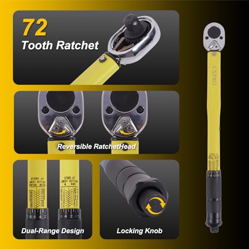 3Pcs Click Torque Wrench Set, 1/4", 3/8" & 1/2" Drive ±4% Accuracy, 72-Tooth Dual-Direction Adjustable Ratchet, 2-230N.m Dual Scale, Professional Repair Tools For Bike, Car, Motorcycle & DIY