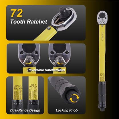 3Pcs Click Torque Wrench Set, 1/4", 3/8" & 1/2" Drive ±4% Accuracy, 72-Tooth Dual-Direction Adjustable Ratchet, 2-230N.m Dual Scale, Professional Repair Tools For Bike, Car, Motorcycle & DIY