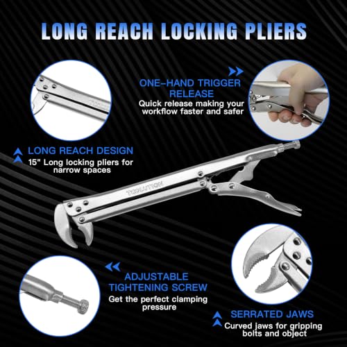 15" Long Reach Locking Pliers, 90 Degree Vice Grips | Extra Long Nose Locking Pliers for Narrow Spaces Fast Release Design for Automotive, Welding, Home Repair-90 Degree Head - color: 90°