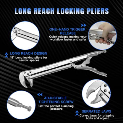 15" Long Reach Locking Pliers, 90 Degree Vice Grips | Extra Long Nose Locking Pliers for Narrow Spaces Fast Release Design for Automotive, Welding, Home Repair-90 Degree Head - color: 90°