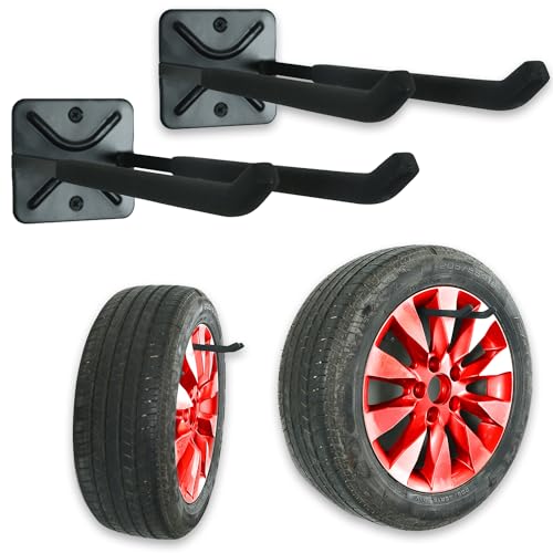 Wallmaster Wall Mount Garage Hooks, 2Pcs Heavy Duty Long Utility Storage Hooks for Hanging Tire, Chair, Ladder, Garden Tools, Strollers and More - size: 2 Pack