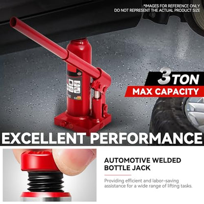 Auto Dynasty 3 Ton Hydraulic Bottle Jack, Automotive Welded Bottle Jack for Car, Pickup Truck, RV, Auto Repair, 8" to 14.5" Lifting Range (Red) - color: Red, size: 3 Ton