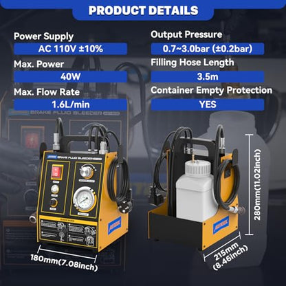 AUTOOL Brake Fluid Bleeder Kit, Automatic Brake Bleeder Kit Four Vacuum Pumps, Brake System Bleeding Tools with Adjustable Pressure 0.7~3bar