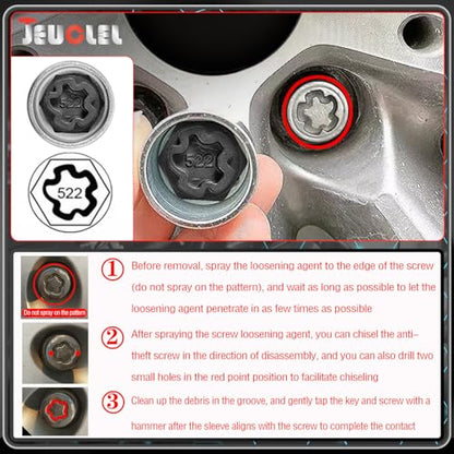 522 Wheel Locking Nut Key for VW, Socket Adapter (OD 28mm-ID 25mm) | Wheel Lock Nut Socket Adapter, Anti-Theft Lug Nut Removal Tool, Anti-Theft Screw Remover, Repair Tool, Tyre Fitting, garage - size: Socket 522
