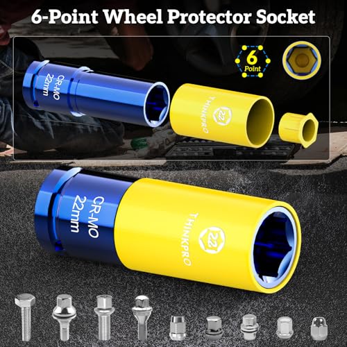 Impact Lug Nut Socket,8 Pieces Thin Wall Impact Sockets | Non-Marring Impact Socket Set,1/2 Deep Wheel Protector Metric 15 17 19 21 22 MM & SAE 13/16 7/8 in.Cr-Mo Steel