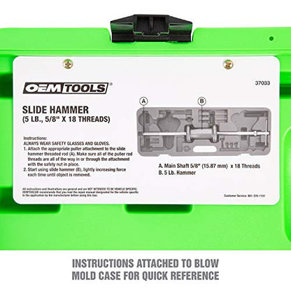 OEMTOOLS 37033 5 Pound Slide Hammer Puller, Heavy Duty Automotive Versatile Use Bearing Hammer, Pull Dents, Remove Bearings and More, Chrome Plated with Carrying Case - style: 5 pound slide hammer