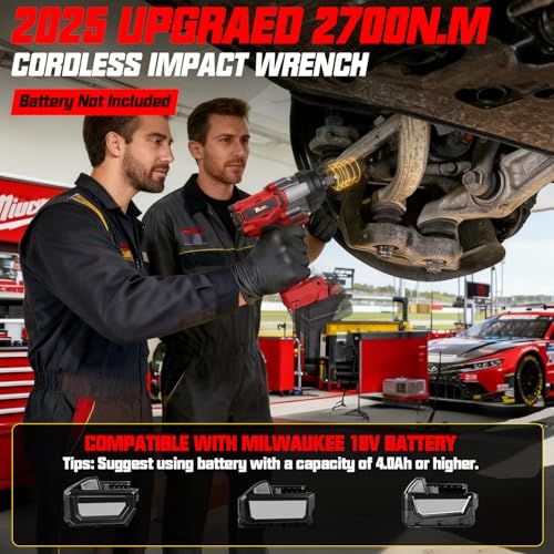 Cordless Impact Wrench Compatible with Milwaukee 18V Battery, 3/4'' 2000FT-LBS 2700N.m High Torque Impact Driver, Brushless Impact Gun w/ 4 Speed Modes & LED Light for Car, Home, Outdoor - size: 3/4" Compatible with Milwaukee 2700N