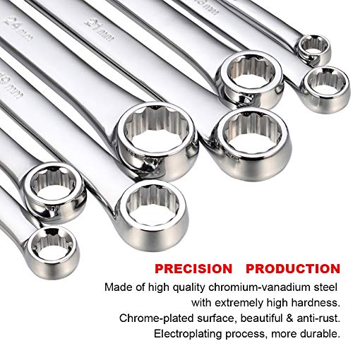 BULLTOOLS Extra Long Double Box End Wrench Set Chrome Vanadium Steel Aviation Wrenches Metric 8-24mm with Organizer Box (8-Piece) - size: 8mm-24mm 8 PCS