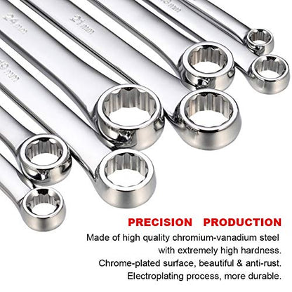 BULLTOOLS Extra Long Double Box End Wrench Set Chrome Vanadium Steel Aviation Wrenches Metric 8-24mm with Organizer Box (8-Piece) - size: 8mm-24mm 8 PCS