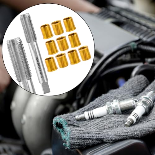 NINEFOX Spark Plug Thread Repair Kit Insert and Tap Set M12x1.25 | 11 piece spark plug rethreading kit with 10 inserts and 1 tap for cylinder head thread repair on cars, trucks, and generators - size: M12x1.25