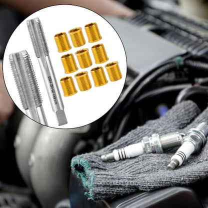 NINEFOX Spark Plug Thread Repair Kit Insert and Tap Set M12x1.25 | 11 piece spark plug rethreading kit with 10 inserts and 1 tap for cylinder head thread repair on cars, trucks, and generators - size: M12x1.25