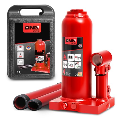 DNA Motoring 4 Ton Hydraulic Car Bottle Jack, Red, 8000 lbs Capacity | Automotive Welded Bottle Jack For Car SUV Pickup Truck, Auto Repair House Lift, with Manual handle & Carrying Storage Case - color: red, style: 4 ton