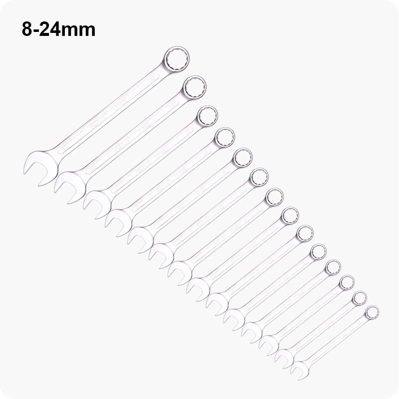 Edward Tools Pro Combination 14 Piece Wrench Set Metric - Heavy Duty CR-V Steel - 8mm to 24mm - Vanadium Steel - Matte Chrome Plated Finish - Anti Rust - 12 Point Opening - Organizer Bag