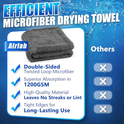 Airlab Car Drying Towel Microfiber Towels for Cars 1200 GSM Wash Auto Detailing Supplies Twist Pile Cleaning Cloth Absorbent Quick Dry Soft Loop Dry Flash Towel, 24 x 16 Inch, Pack of 1, Grey - color: 24 X 16 Inch, Pack of 1, Dark Grey, 1200 Gsm
