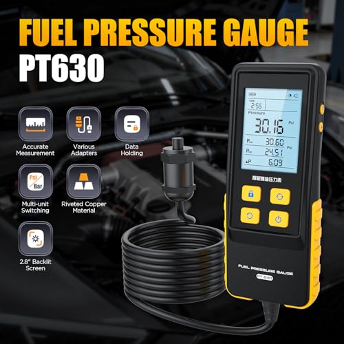 PT630 Fuel Pressure Gauge Digital Fuel Pressure Tester Kit 0-426.6 PSI Digital Display Automotive Tool for Motorcycle Car Truck Automotive Fuel Pressure Tester