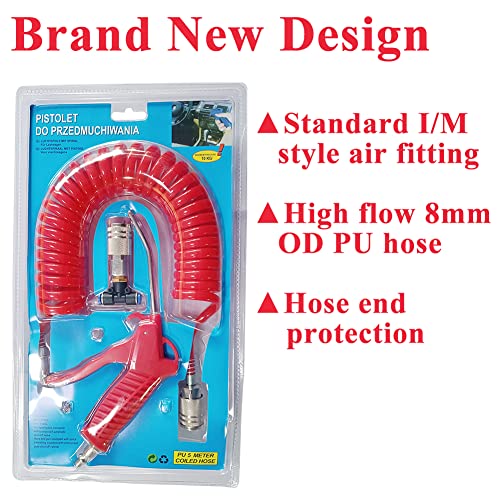 Beduan Air Blow Gun Kit with 16ft Long Pneumatic Pu Hose, Heavy Duty Air Duster Gun for Air Compressor(Red) - size: 1/4"-16ft Tube(Red)