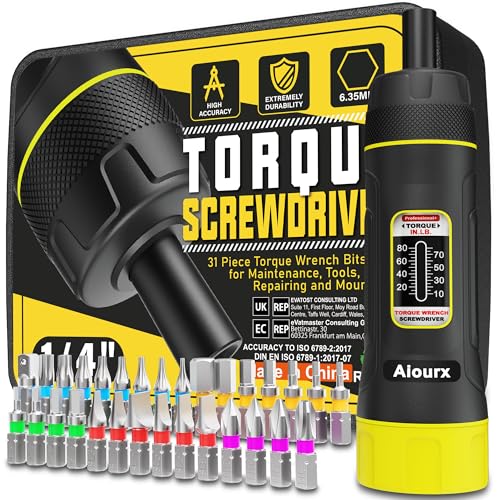 Torque Screwdriver Set, 10-80 Inch Pounds lbs, 31 Piece 1/4" Drive Torque Screwdriver Wrench with S2 Steel Bits for Bicycle Mechanics, Mechanical Equipment, and Mounting - size: 10-80 in.-lb. Standard