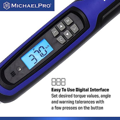 MichaelPro 3/8 Digital Torque Wrench with Angle Function, 10 to 100 ft-lbs (10 to 135 Nm), Target Torque Multi-Alert System, 10 Available Presets | MP001224 (3/8" Drive Fixed Head) - size: 3/8" Drive Fixed Head