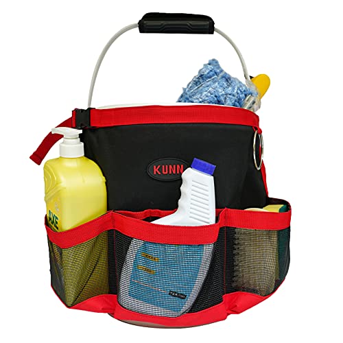 KUNN Car Wash Bucket Tool Organizer for 5 Gallon Bucket with Towel Holder Ring,Soap Pockets Cleaning Bucket Organizer Water-Resistant Mesh Pockets for Clean Supplier,Car Wash Supplier Red - color: Red