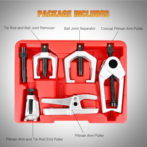 GOOACC 5-in-1 Ball Joint Separator Kit, Front End Service Set with Pitman Arm Puller and Tie Rod End Removal Tool, Heavy Duty Ball Joint Splitter for Cars Light Trucks