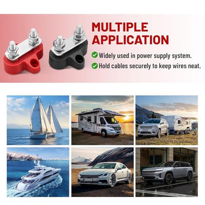RED WOLF 12V 100A Power Distribution Block 1/4" Dual Stud Busbar M6 Terminal Bus Bar 12 Volt DC Battery Junction Post for Auto Boat Marine Solar System Positive and Negative (2PC) - size: Dual M6 Stud