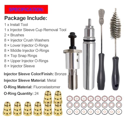 SMMS Injector Sleeve Cup Installation Removal Tool Kit with Sleeves & Brushes For ford 1994-2003 7.3L Replaces OE: F4TZ9F538A